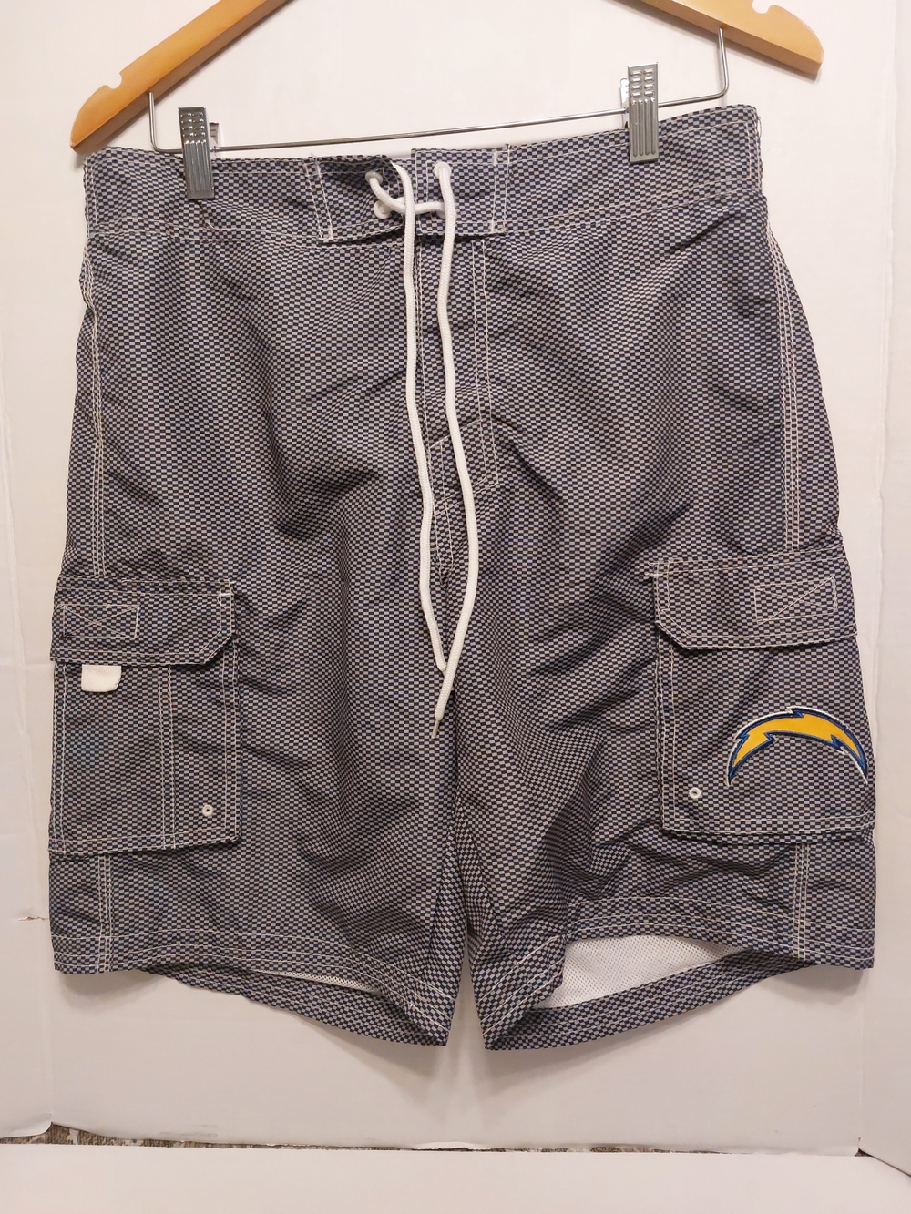 Los Angeles Chargers Men's Gray Mesh Cargo Swim Shorts with Drawstring